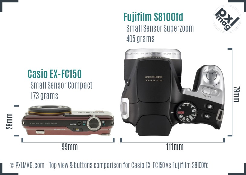 Casio EX-FC150 vs Fujifilm S8100fd top view buttons comparison