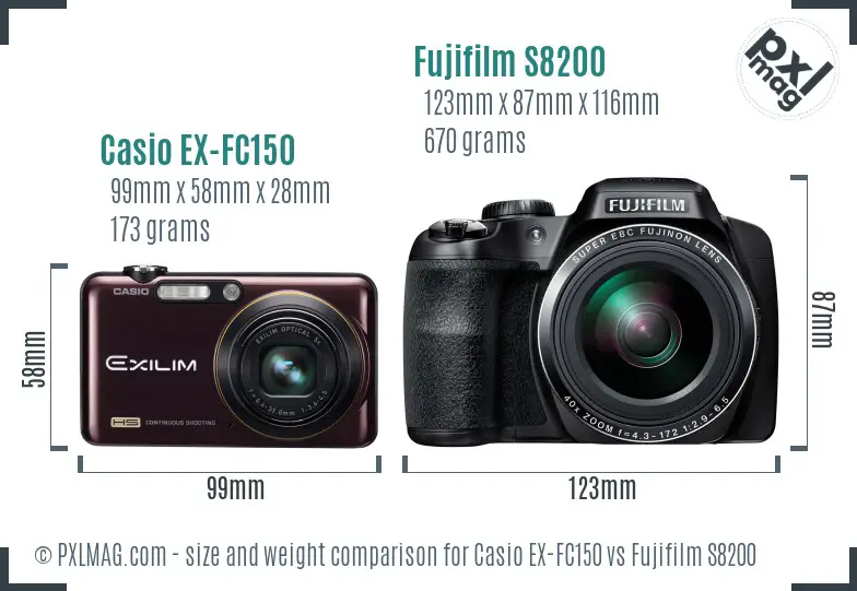 Casio EX-FC150 vs Fujifilm S8200 size comparison