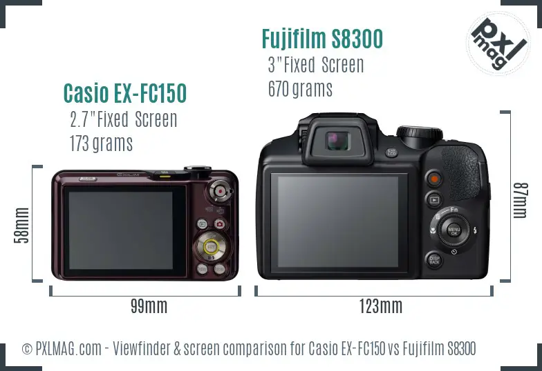 Casio EX-FC150 vs Fujifilm S8300 Screen and Viewfinder comparison