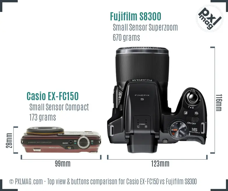 Casio EX-FC150 vs Fujifilm S8300 top view buttons comparison