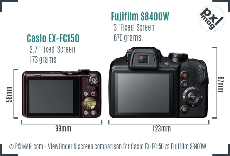 Casio EX-FC150 vs Fujifilm S8400W Screen and Viewfinder comparison