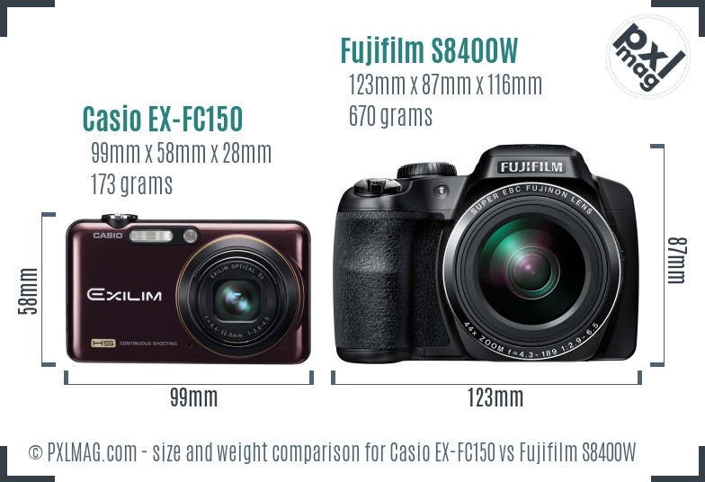 Casio EX-FC150 vs Fujifilm S8400W size comparison