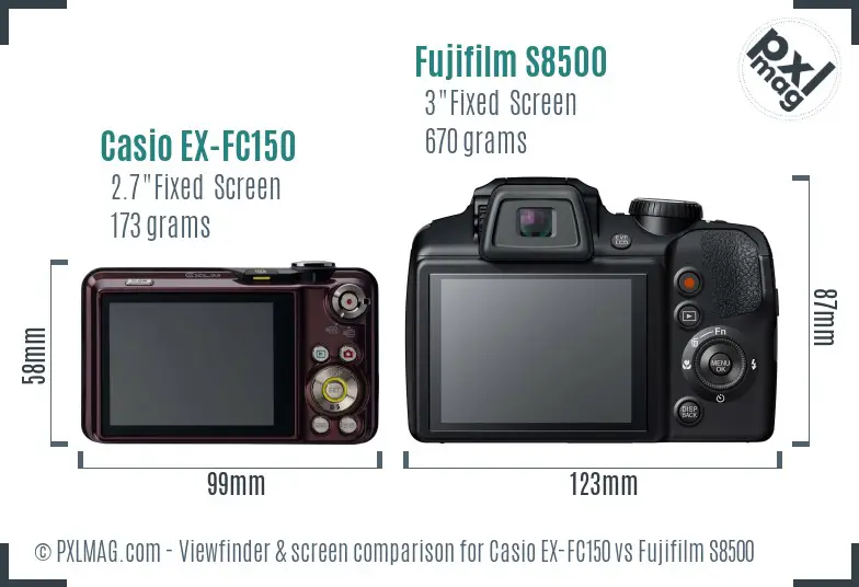 Casio EX-FC150 vs Fujifilm S8500 Screen and Viewfinder comparison