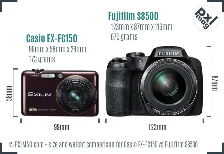 Casio EX-FC150 vs Fujifilm S8500 size comparison