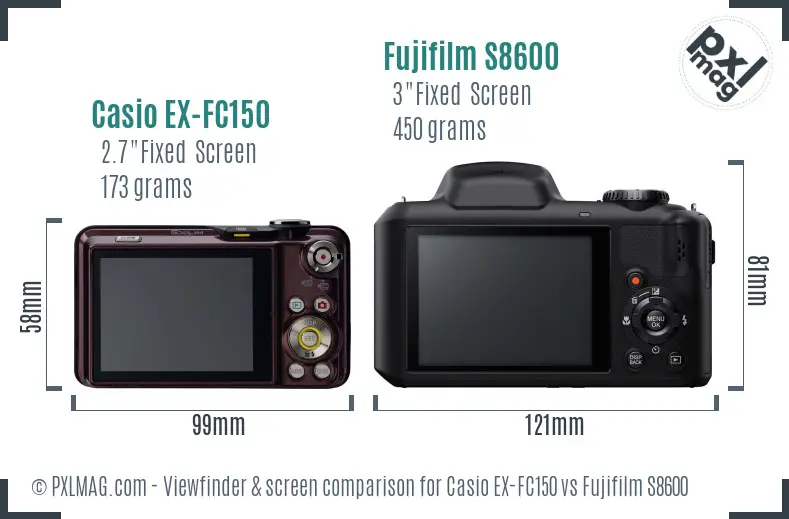 Casio EX-FC150 vs Fujifilm S8600 Screen and Viewfinder comparison
