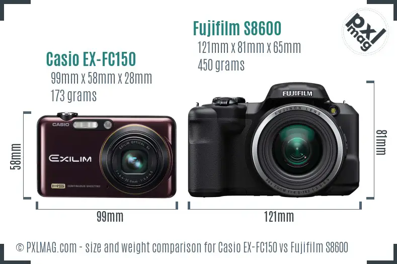 Casio EX-FC150 vs Fujifilm S8600 size comparison