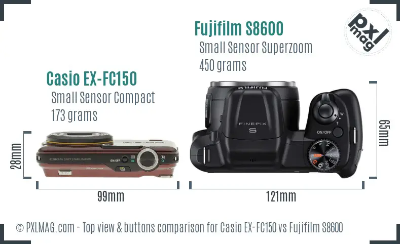 Casio EX-FC150 vs Fujifilm S8600 top view buttons comparison