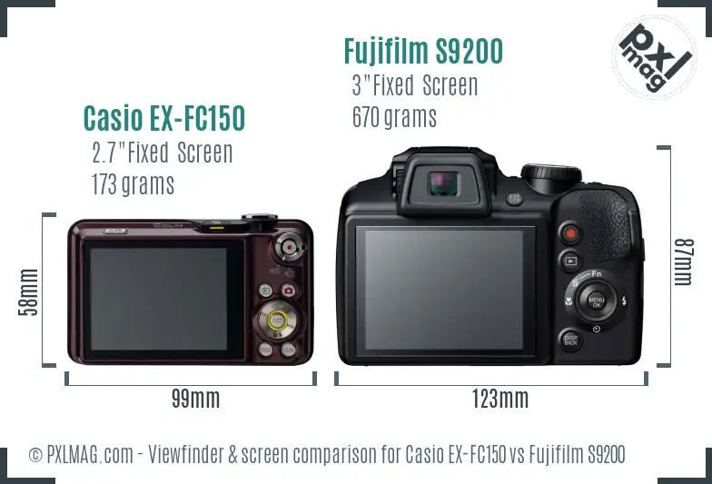 Casio EX-FC150 vs Fujifilm S9200 Screen and Viewfinder comparison