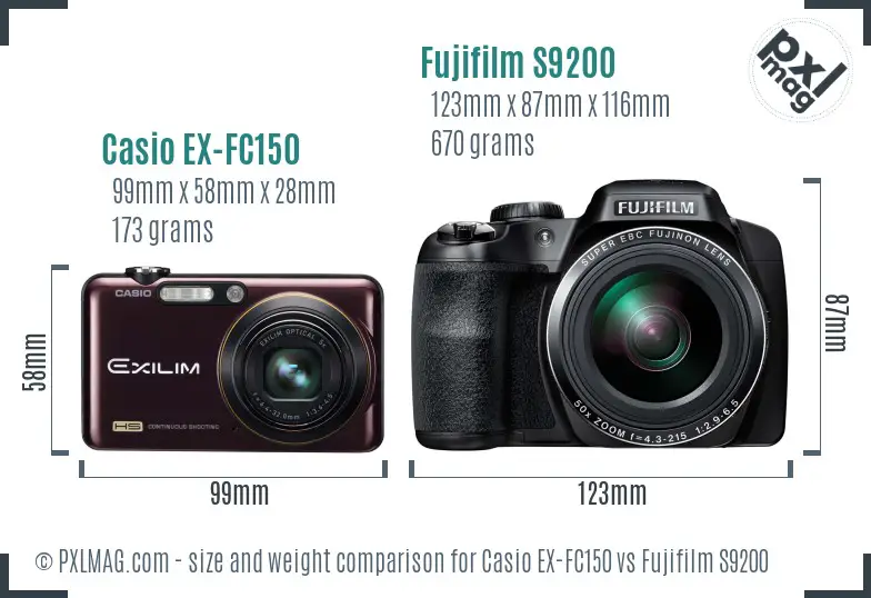 Casio EX-FC150 vs Fujifilm S9200 size comparison