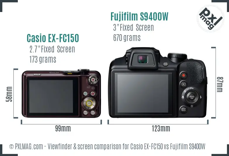 Casio EX-FC150 vs Fujifilm S9400W Screen and Viewfinder comparison