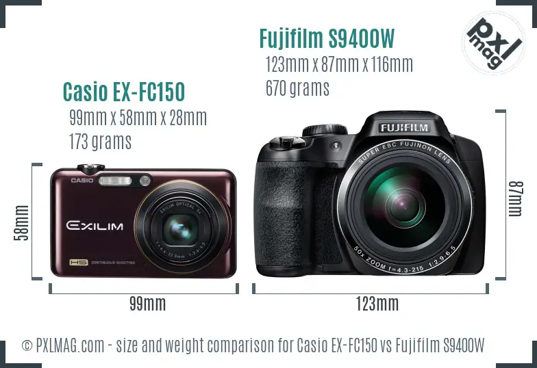 Casio EX-FC150 vs Fujifilm S9400W size comparison