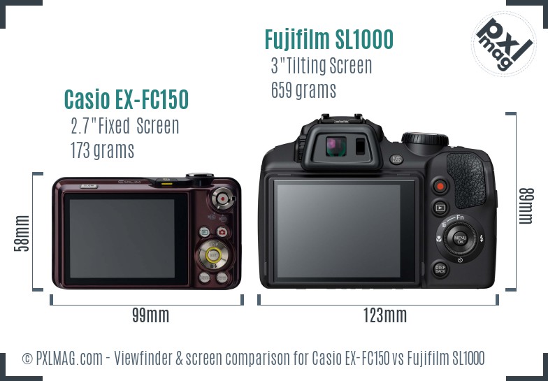 Casio EX-FC150 vs Fujifilm SL1000 Screen and Viewfinder comparison