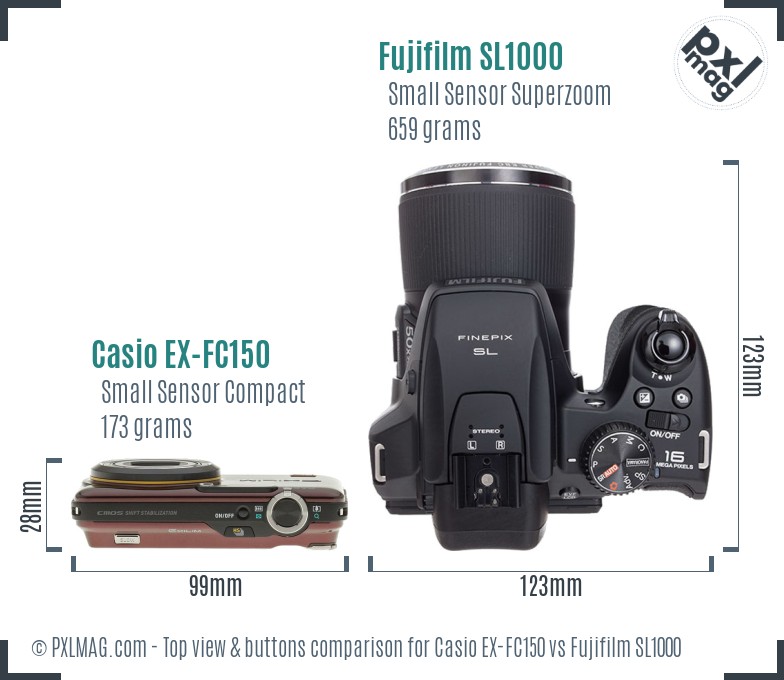 Casio EX-FC150 vs Fujifilm SL1000 top view buttons comparison