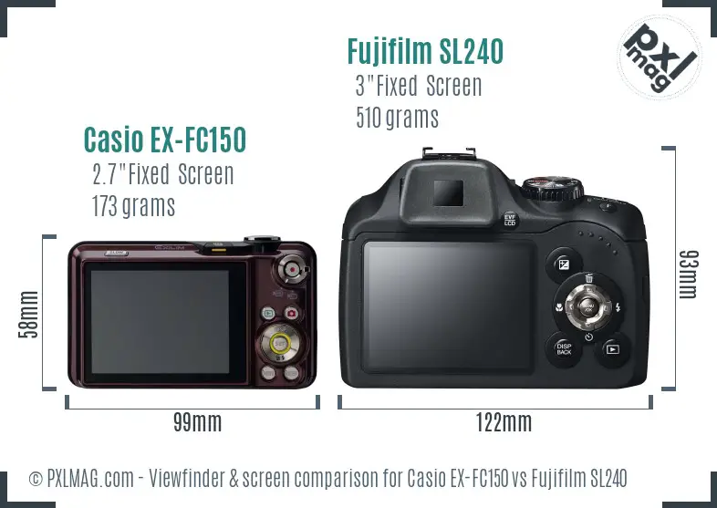 Casio EX-FC150 vs Fujifilm SL240 Screen and Viewfinder comparison