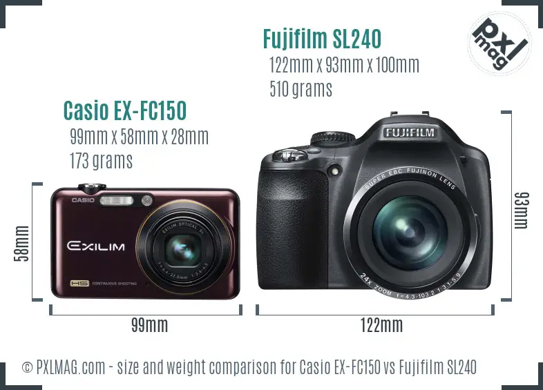 Casio EX-FC150 vs Fujifilm SL240 size comparison