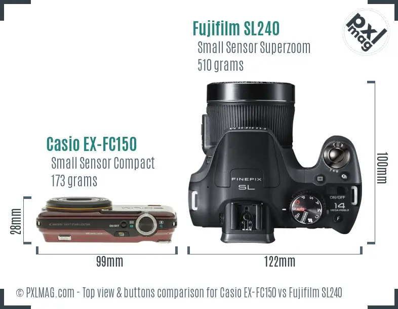 Casio EX-FC150 vs Fujifilm SL240 top view buttons comparison