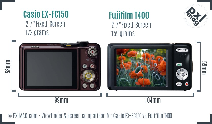 Casio EX-FC150 vs Fujifilm T400 Screen and Viewfinder comparison