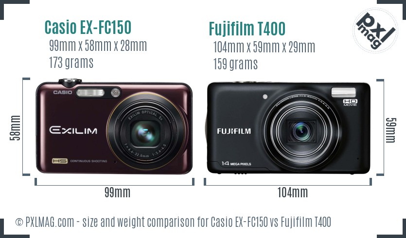 Casio EX-FC150 vs Fujifilm T400 size comparison