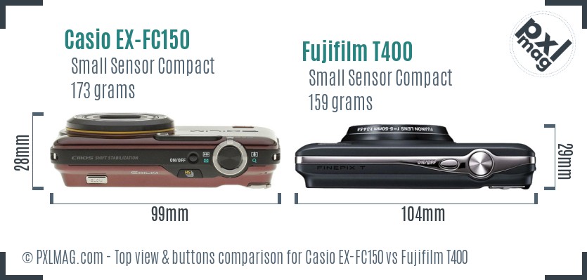 Casio EX-FC150 vs Fujifilm T400 top view buttons comparison