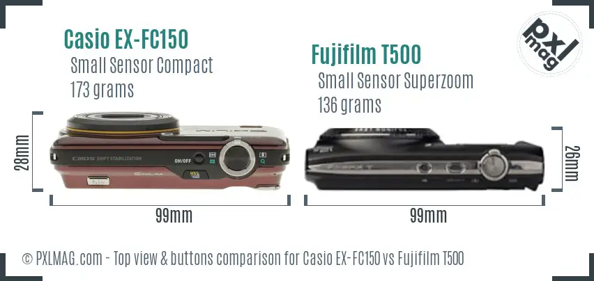 Casio EX-FC150 vs Fujifilm T500 top view buttons comparison