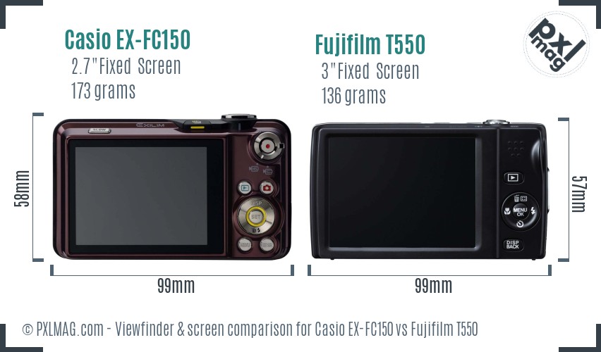 Casio EX-FC150 vs Fujifilm T550 Screen and Viewfinder comparison