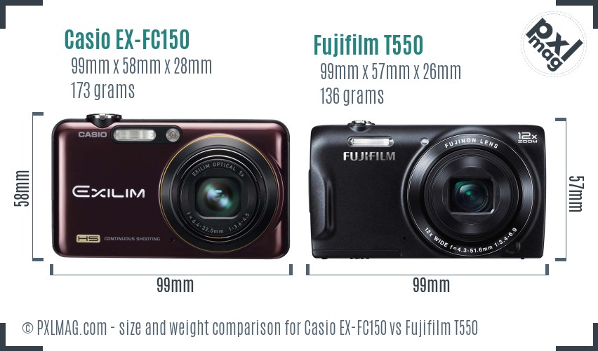 Casio EX-FC150 vs Fujifilm T550 size comparison