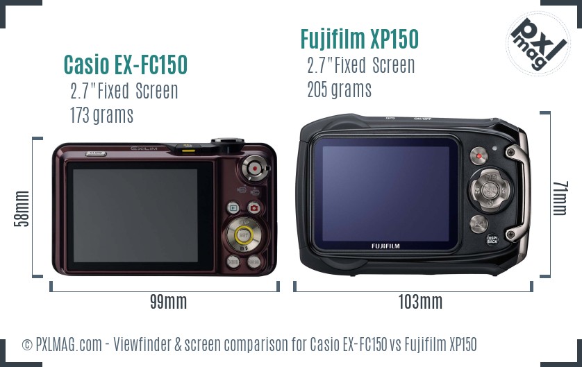 Casio EX-FC150 vs Fujifilm XP150 Screen and Viewfinder comparison
