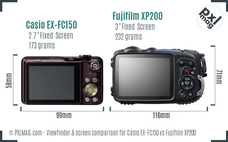 Casio EX-FC150 vs Fujifilm XP200 Screen and Viewfinder comparison