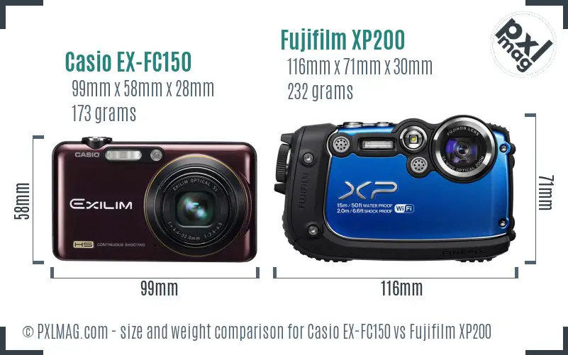 Casio EX-FC150 vs Fujifilm XP200 size comparison