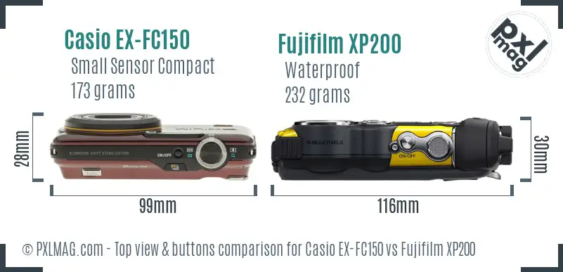 Casio EX-FC150 vs Fujifilm XP200 top view buttons comparison