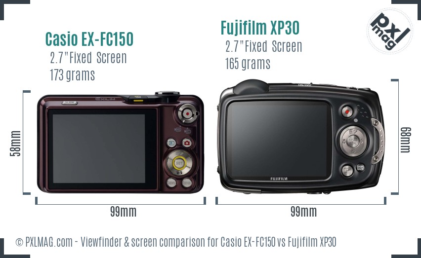 Casio EX-FC150 vs Fujifilm XP30 Screen and Viewfinder comparison