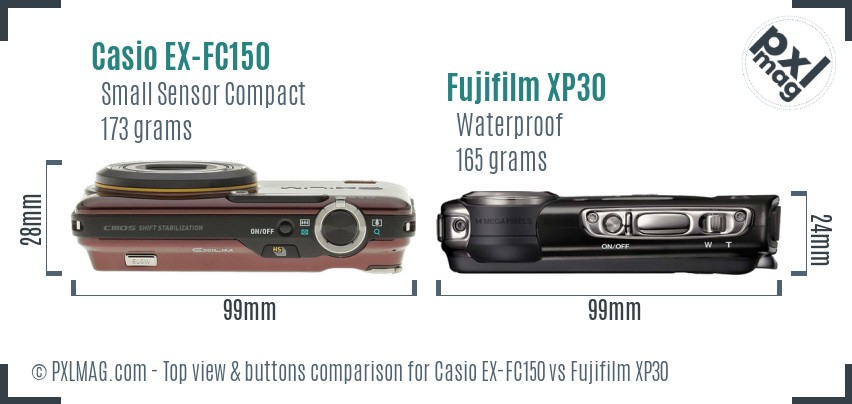Casio EX-FC150 vs Fujifilm XP30 top view buttons comparison