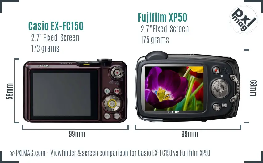 Casio EX-FC150 vs Fujifilm XP50 Screen and Viewfinder comparison