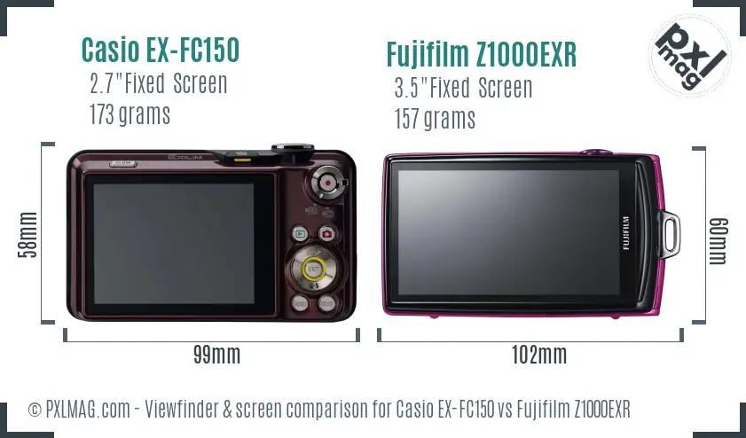 Casio EX-FC150 vs Fujifilm Z1000EXR Screen and Viewfinder comparison