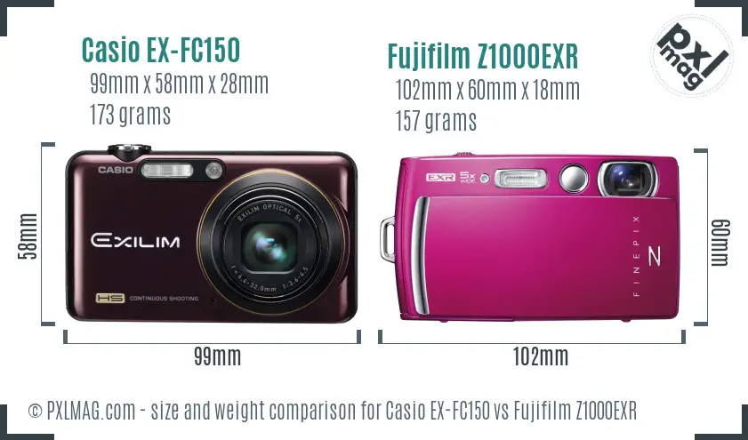 Casio EX-FC150 vs Fujifilm Z1000EXR size comparison