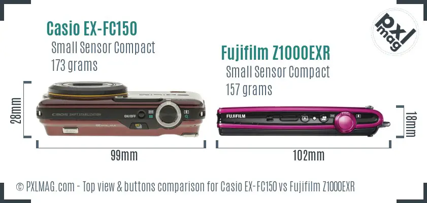 Casio EX-FC150 vs Fujifilm Z1000EXR top view buttons comparison