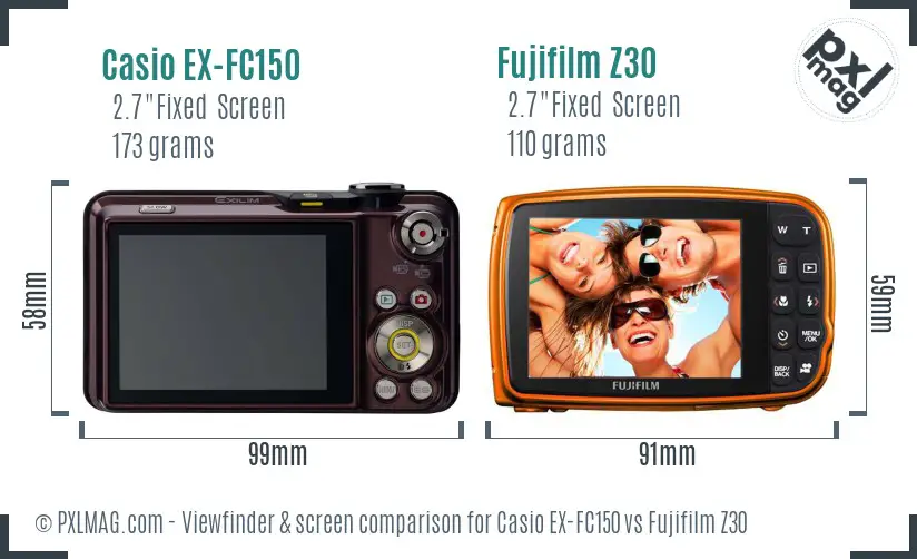 Casio EX-FC150 vs Fujifilm Z30 Screen and Viewfinder comparison