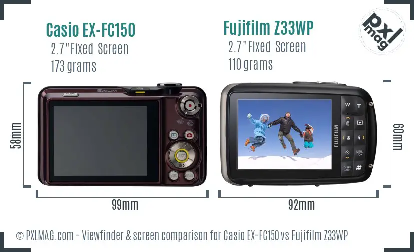Casio EX-FC150 vs Fujifilm Z33WP Screen and Viewfinder comparison