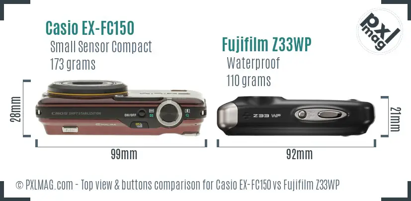Casio EX-FC150 vs Fujifilm Z33WP top view buttons comparison