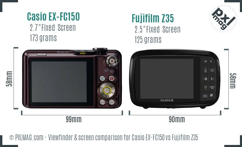 Casio EX-FC150 vs Fujifilm Z35 Screen and Viewfinder comparison