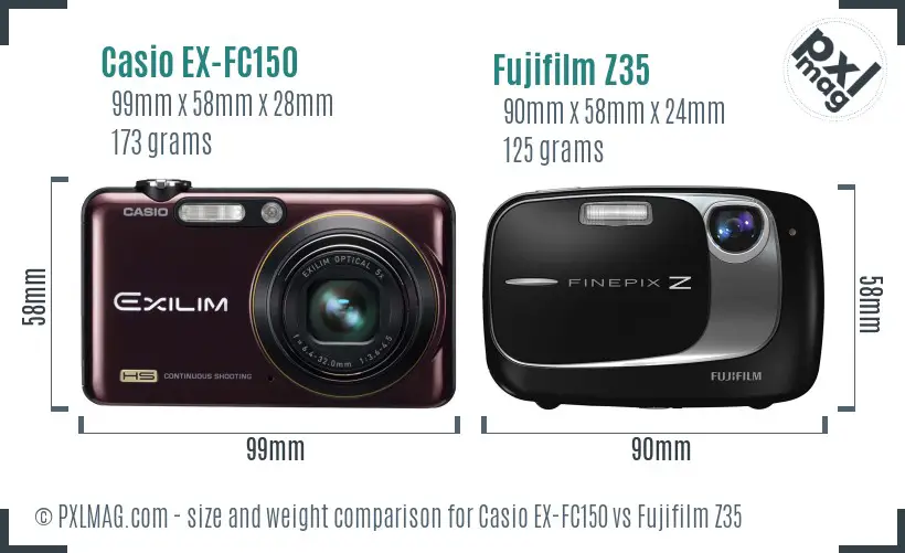 Casio EX-FC150 vs Fujifilm Z35 size comparison
