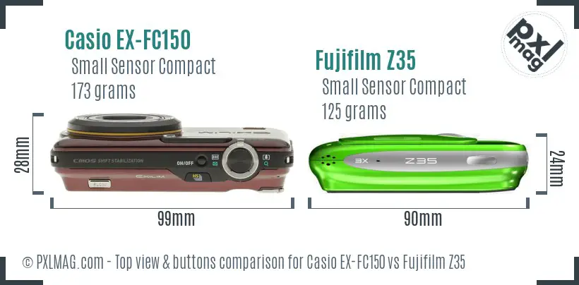 Casio EX-FC150 vs Fujifilm Z35 top view buttons comparison