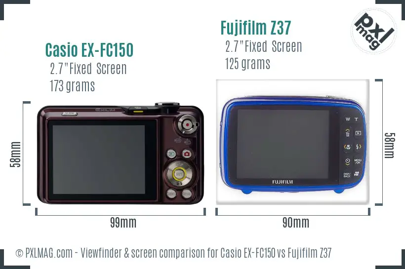 Casio EX-FC150 vs Fujifilm Z37 Screen and Viewfinder comparison