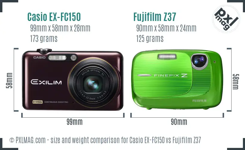 Casio EX-FC150 vs Fujifilm Z37 size comparison