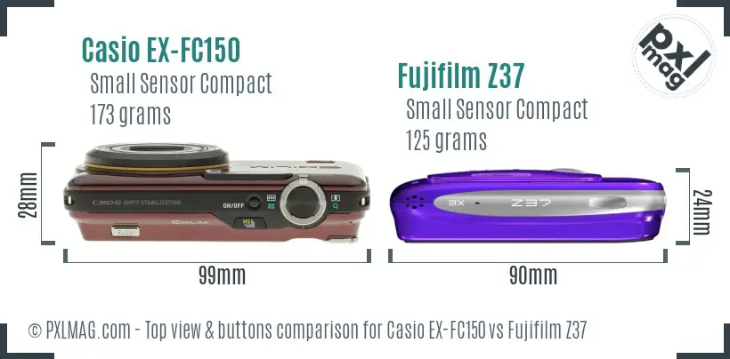 Casio EX-FC150 vs Fujifilm Z37 top view buttons comparison