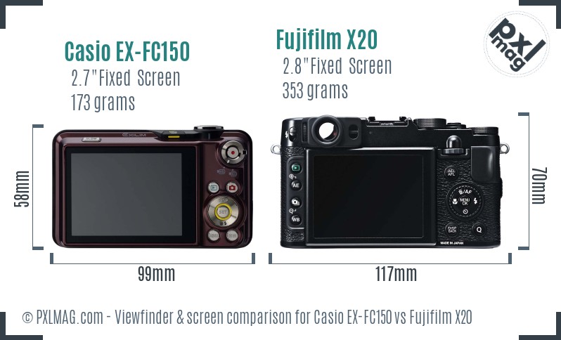Casio EX-FC150 vs Fujifilm X20 Screen and Viewfinder comparison