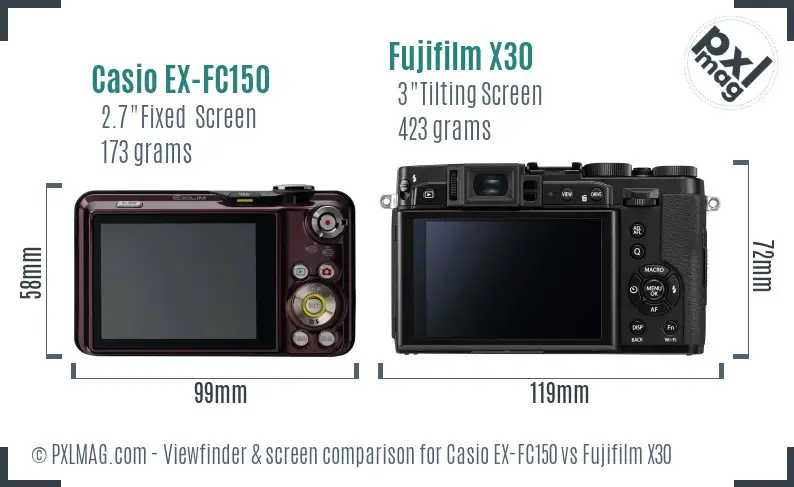 Casio EX-FC150 vs Fujifilm X30 Screen and Viewfinder comparison