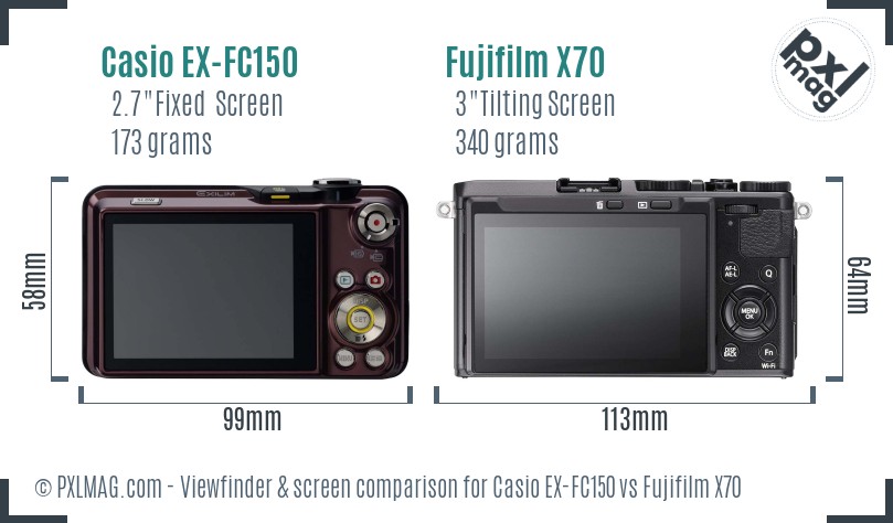 Casio EX-FC150 vs Fujifilm X70 Screen and Viewfinder comparison