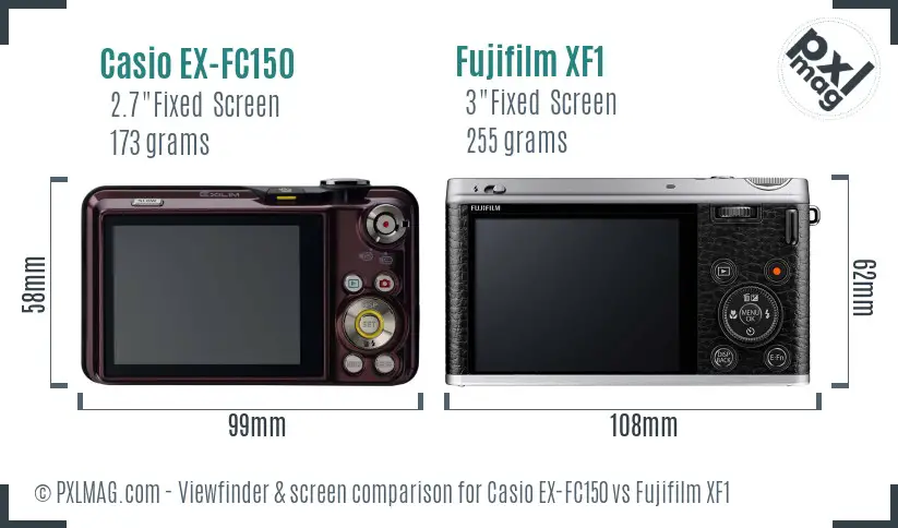 Casio EX-FC150 vs Fujifilm XF1 Screen and Viewfinder comparison
