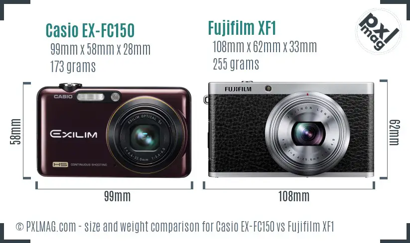 Casio EX-FC150 vs Fujifilm XF1 size comparison